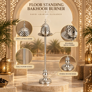 Élégant brûleur de Bakhoor arabe |   Mabkhara sur pied en acier inoxydable, à treillis ouvert et dôme, porte-encens Oudh, décoration Majlis Ramadan - Product Image 5