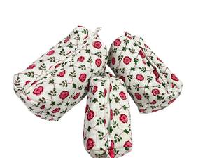 Floral Cotton <b>Cosmetic</b> Bag Pouch Set | High Quality Hand Block Print Waterproof Travel Toiletry <b>Organizer</b> Handmade Masterpiece - Product Image 2