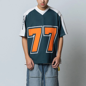 Camiseta de Fútbol Americano con Cuello en V para Hombre, Estampado 77, Poliéster Transpirable, Corte Holgado, Manga Corta, Ropa Deportiva para Equipos, Todas las Temporadas - Product Image 1