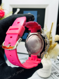 Iced Out VVS Moissanite <b>Watch</b> Round Shape Bezel Multi Color Diamond Digital <b>Watch</b> Pink <b>Rubber</b> Band <b>Watch</b> - Product Image 5
