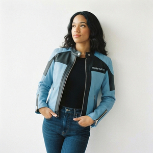 Motor Bike Leather <b>Jacket</b> Ladies Chest Pocket Motorcycle Riding <b>Jackets</b> Sleeve Zip-Up Motorcycle Leather <b>Jacket</b> <b>Women</b> - Product Image 2