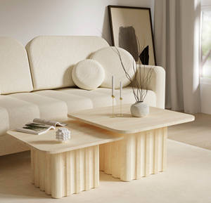 Mesa de Centro Moderna de Lujo, Fabricada en Madera de Mango Sólida, con Base Cuadrada Escalonada y Acabado Natural - Product Image 6