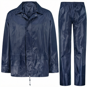 Ensemble de pluie haut de gamme universel pour adulte, imperméable, bleu, en polyester, décontracté, pour l'extérieur, avec veste et pantalon de pluie pour le voyage - Product Image 1