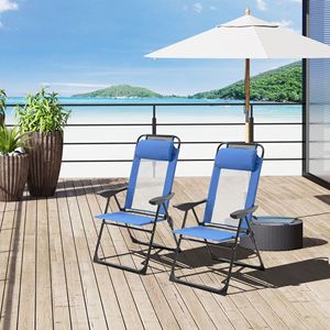 Set di 2 Sedie a Sdraio Pieghevoli Blu Regolabili, Chaise Longue da Patio in Alluminio e Rattan PE con Schienale in Ferro, Arredo da Esterno - Product Image 2