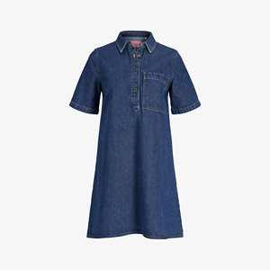 Robe décontractée en jean CONX pour le printemps, col en V, sans manches, séchage rapide, coupe trapèze mi-mollet, boutonnée, unie, 100 % coton, délavée à l'acide, vente en gros - Product Image 4