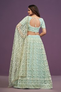 Conjunto de Lehenga de Seda Verde Menta Bordado hasta el Suelo con Dupatta Floral, Vestido de Fiesta Indio Pakistaní para Boda, Traje de Novia - Product Image 5