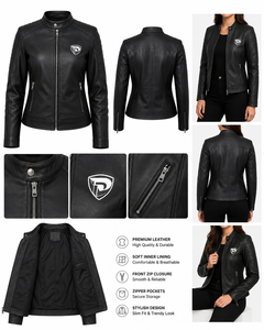 Top Selling Best Winter Woman Genuine Leather Jacket Canvas Stand Collar Customized Design Street wear Quick Dry Front <b>Zipper</b> - Product Image 5