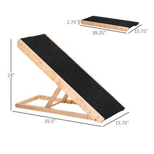 Rampa Pieghevole per Animali Domestici con Altezza Regolabile e Tappeto Antiscivolo in Legno di Pino Nero per Cani e Gatti - Product Image 3