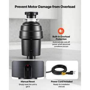 Trituratore di rifiuti alimentari da cucina con motore DC da 1HP 3500RPM a alimentazione continua, con collegamento EZ, per spina UK - Product Image 6