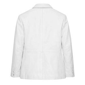 <b>Leather</b> Cult <b>Men's</b> White Single Breasted Genuine <b>Leather</b> <b>Blazer</b> Jacket - Product Image 2