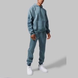 Conjunto de Sudadera y Pantalón Jogger para Hombre con Estampado Digital, Efecto Desgastado y Lavado Ácido, de Dos Piezas, Manga Larga - Product Image 1