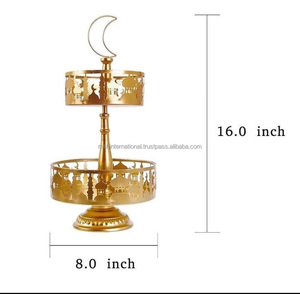 2 Tier Moon Eid Mubarak Ramadan Islam Muslim <b>Cake</b> <b>Stand</b> Metal Copper Mosque Dessert Candy Round <b>Cake</b> Serving Tray - Product Image 2