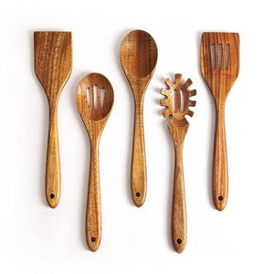 Juego de utensilios de cocina de madera de acacia hechos a mano – Cuchara de madera, espátula, herramientas de cocina - Product Image 3