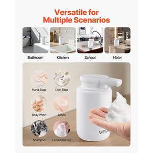 Distributeur automatique de savon pour les mains sans contact moderne rechargeable de 300 ml/10 oz, 2 niveaux réglables, récipient à mousse, indicateur blanc pour - Product Image 6