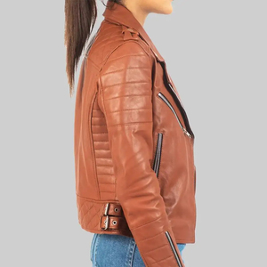 Veste en cuir décontractée pour femme, style cuir, texture douce, design léger, fermeture éclair, coupe confortable, usage quotidien, OEM - Product Image 3