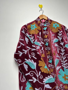 Velvet Suzani Bomber <b>Jacket</b> <b>Reversible</b> Hand Embroidered Boho Vintage Short Coat Free Size Ethnic Wear Floral Pattern Women - Product Image 6