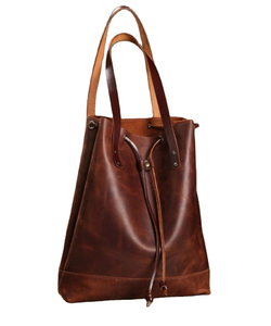 Bolso Tote de Cuero Genuino para Mujer, Estilo Vintage, con Cierre de Cordón, para Uso Diario - Product Image 1