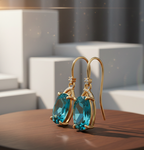 Boucles d'oreilles pendantes de mariée élégantes ovales vertes Hydro & CZ – Argent sterling 925 plaqué or 18 carats, accessoire de soirée - Product Image 6