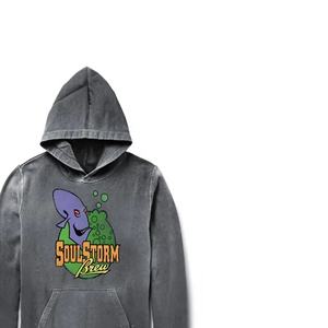 เสื้อฮู้ดแบบสวมหัวผ้าซักลายกรดสไตล์วินเทจสำหรับผู้ชายพิมพ์โลโก้แบบกำหนดเอง - Product Image 3