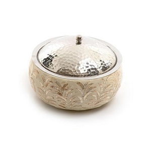 Olla para servir comida caliente de diseño moderno, redonda, de nácar y acero inoxidable. - Product Image 4