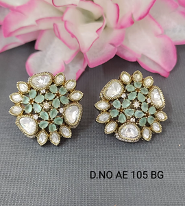 Modernos Pendientes de Moissanita con Corte Marquesa en Forma de Flor para Mujer, AE 105 SG, Plata, Moda para el Día de San Valentín - Product Image 1