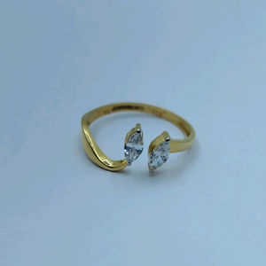 Elegant Gold Open <b>Ring</b> with Dual Diamond Design Stylish Adjustable <b>Finger</b> <b>Ring</b> for Women Modern Jewellery for Daily Wear - Product Image 1