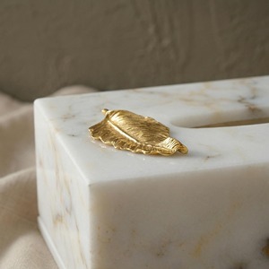 White <b>Marble</b> With Gold Leaf Accent Luxury Tissue Box Holder For Home Party And Kitchen Decor Elegant Stylish Napkin Storage Box - Product Image 3
