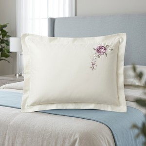 Ensemble de housse de couette en coton brodé de roses violettes de qualité supérieure, ensemble de literie blanche ultra douce et respirante avec taie d'oreiller florale assortie - Product Image 4