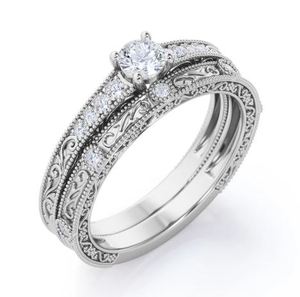 Moissanite Diamond Bridal Set 0.75 Carat Cut Claw Setting <b>925</b> <b>Silver</b> Gold Plated Engagement <b>Ring</b> Vintage Wedding <b>Ring</b> - Product Image 2