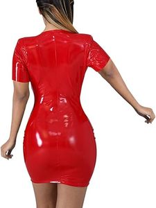 Combinaison en cuir PU pour femme sur mesure, aspect latex, avec mini-jupe assortie, tenue sexy pour club, soirée, vente en gros d'usine - Product Image 2