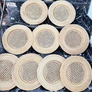 Traditional Vietnam Rattan Plate Handmade <b>Round</b> Charger Tray Rustic Serving Plate Woven Eco <b>Table</b> Decor Kitchenware 33Cm - Product Image 1