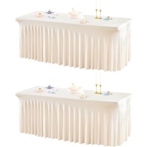 2 Packs Ivory <b>Rectangle</b> <b>Tablecloths</b> Perfect Fit for 6 Foot Tables - Product Image 1