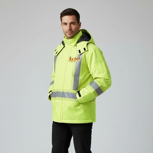 เสื้อแจ็คเก็ตพัฟเฟอร์แบบมีฮู้ดสะท้อนแสงสีเหลืองแบบ Hi-Vis สำหรับผู้ชาย เสื้อผ้าทำงาน กันน้ำ มีซิป กระเป๋าหน้า เหมาะสำหรับฤดูหนาว - Product Image 5
