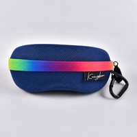 Étui à lunettes de sport personnalisé avec étiquette tissée, coque rigide en nylon EVA, fermeture éclair dégradée et mousqueton pour le cyclisme et la course à pied