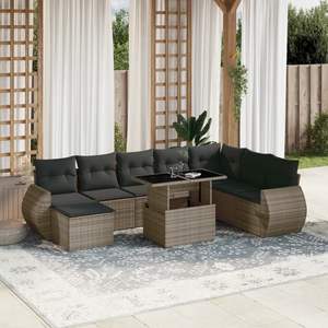 Conjunto de Sofá de Jardín de Ratán PE Gris con Acero con Recubrimiento en Polvo y Vidrio Templado, Muebles de Exterior Premium - Product Image 1