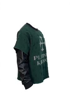Custom High Quality Men Vintage Forest Green Distressed Rhinestone Cross Graphic Oversized Heavyweight Leather Sleeve Layered - Product Image 5