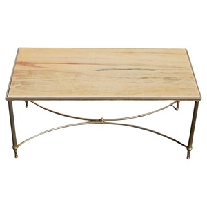 Table basse rectangulaire de luxe en laiton, design nouveau, plateau en parchemin de qualité supérieure. - Product Image 4