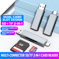 Lecteur de carte mémoire double fente Type C SD TF, adaptateur USB 2.0 OTG en alliage d'aluminium pour téléphone, tablette, ordinateur portable, appareil photo, Plug and Play