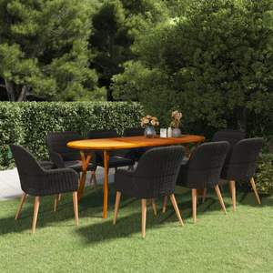Juego de Comedor de Patio de 9 Piezas en Negro para Jardín, Muebles de Comedor para Exteriores - Product Image 1