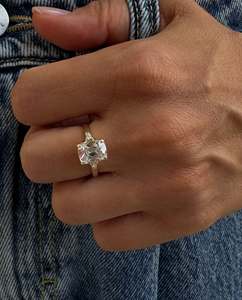 4 CT Cushion Cut Lab Grown <b>Diamond</b> Three Stone Engagement <b>Ring</b>, IGI Certified - Product Image 2