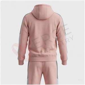 Ensemble de survêtement unisexe rose à blocs de couleur, manches longues, capuche, fermeture éclair sur le devant, poches latérales, tenue décontractée d'automne, coupe classique - Product Image 2