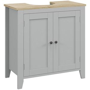 Lavabo da bagno grigio con armadio a piedistallo e ripiano regolabile con ritaglio a U - Product Image 1
