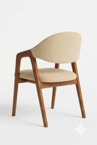 Chaise de salle à manger moderne en tissu bouclé de style nordique, fauteuil individuel en bois massif pour mobilier de restaurant de luxe - Product Image 6