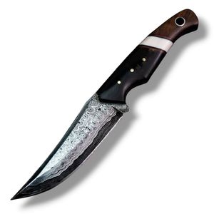 Couteaux de chasse Bushcraft en acier Damas avec motif de lame superposé unique, manche ergonomique en bois pour le camping et la chasse en plein air - Product Image 1