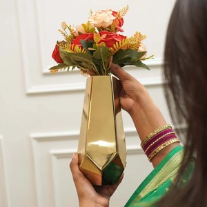 Golden Metal Flower <b>Vase</b> for Home Decor Modern Geometric <b>Decorative</b> <b>Vase</b> for Living Room Bedroom Office Tabletop Center Table - Product Image 4