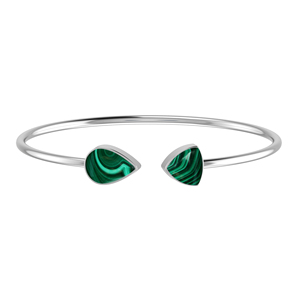 925 Sterling Silver High Finish Twister <b>Bracelet</b> Malachite Gemstone Two Shape Pear Semi Trillion Cabochon Bezel Party Gift - Product Image 1