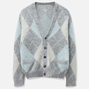 Pull en maille épais unisexe à col en V personnalisé avec logo du fabricant, manches longues, en laine et mohair duveteux, séchage rapide, OEM ODM - Product Image 1