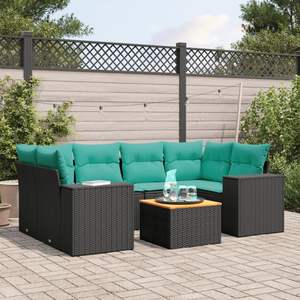Ensemble de canapés de patio en polyrotin noir, 7 pièces, avec coussins, meubles d'extérieur, sièges de style contemporain, pour 7 personnes - Product Image 1