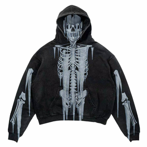 Premium Custom <b>Men's</b> Oversized Hoodie Green Skeleton Dripping Print Streetwear Regular Sleeve Knitted Cotton Autumn Wear Hoodie - Product Image 3