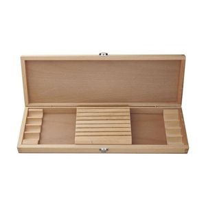 Juego de 8 Cuchillos para Carne Plateados en Caja de Madera Marrón con Ranuras Individuales y Tapa con Bisagras para Cubertería de Mesa de Comedor - Product Image 4